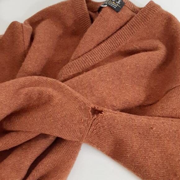 Vintage 70s 100% Cashmere Sweater V Neck Mens 42 Pumpkin Spice Quiet Luxury - Picture 5 of 9